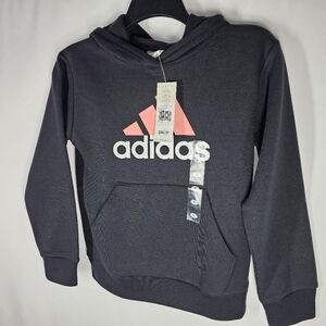 Adidas Girl Kids Charcoal Hoodie with Pink and White Logo Size S 7/8